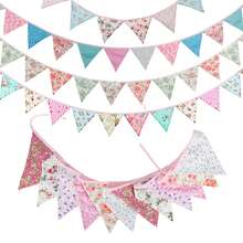 12pcs/Set Fabric Triangle Pennant Banner, Suitable For Birthday Party, Wedding, Bridal Shower, Outdoor And Home Decor - Multicolor - View 1