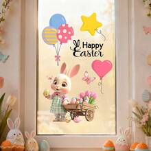 1/3pcsHappy Easter Bunny Window Stickers, Removable Electrostatic Glass Decals For Spring Home Kitchen Bedroom Decor - Multicolor - View 6