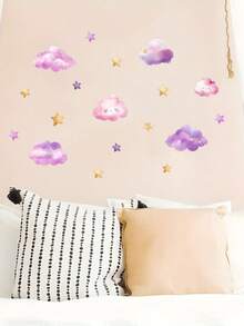Glow-In-The-Dark Pink Cloud Wall Stickers - Pink Fluorescent Wall Decals For Bedroom, Living Room And Dorm Decor | DIY Holiday Gift Idea, Cute Cloud Night Scene Decoration - Wall Stickers - View 2
