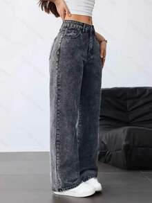 Women's Wide-Leg Jeans, Marbled Gray. - 大理石紋鉛 - 查看 2