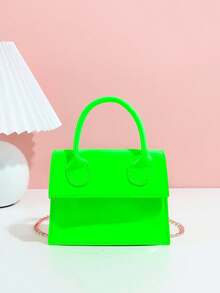 1个女童镜面亮面漆皮时尚链条手提包单肩包斜挎包零钱包，简约优雅，适合各种场合，精美礼品 - 彩色 - 查看 13