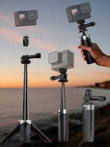 Borriig 迷你自拍杆，兼容 Go-Quick II 1/4 英寸接口三脚架，桌面迷你支架，适用于 GoPro、Action 4/3、运动相机、Insta360 配件 - 黑色 - 查看 1
