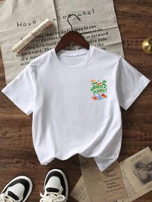 Camiseta de manga corta con cuello redondo y estampado casual para niñas preadolescentes, top de verano - Blanco - Ver 5