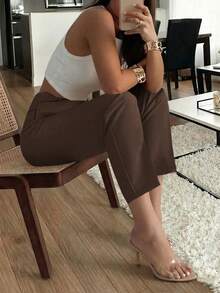 Elegant Commuter Pleated Side Pocket Slim Fit Women Pants