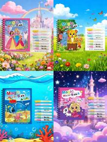 1/8 套装魔法水彩画册，涂色绘画套装，适合所有年龄段，可重复使用的水彩画册（笔和画框颜色随机），适用于办公室、学校、绘画、学生、马克笔、文具、学习用品。水彩画，节日礼物，生日礼物，派对礼物 - 彩色 - 查看 25