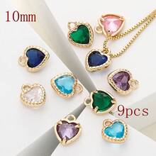 1个/9个心形吊坠，镶有水钻，可用于DIY手链、耳环、珠宝配饰