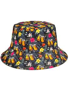 1顶男女通用渔夫帽，通体印有啤酒杯图案，趣味涂鸦设计，双面可用，轻便透气，适合户外、休闲、节日、派对、旅行、海滩等场合 - 啤酒元素 - 啤酒 - 查看 6