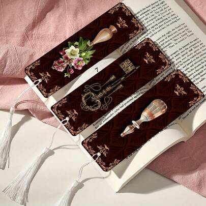 3pcs Exquisite Bookmarks With Double-Sided Printed Patterns, Creative Set, Made Of Durable Waterproof PET Material, Great Gift For Readers, Colleagues, Friends And Family, Perfect For Back To School Season, Comes With Random Tassel Decor