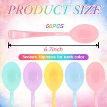 50 Pcs Pastel Plastic Spoon Heavy Duty 5 Macaron Colors Iludes   Yw Teal  Iridescent Ware Pastel Disposable Ware For Birthday Garden Party  Shower - 粉彩 - 查看 2