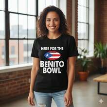 Camiseta de algodón Here BENLlTO Bowl Tee con gráfico de bandera de Puerto Rico, camiseta unisex de verano, cuello redondo, mangas cortas - Negro - Ver 5