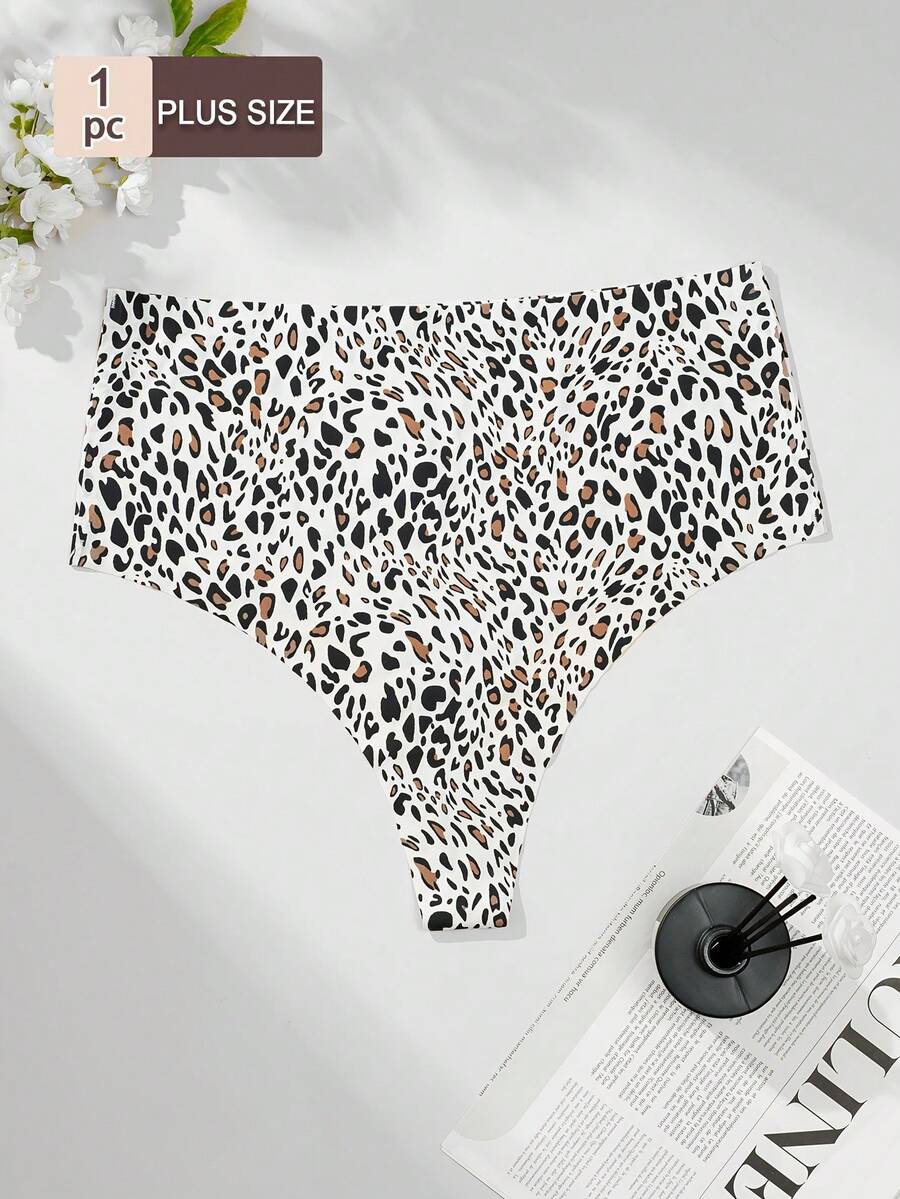 1件大码无缝丁字裤，性感时尚休闲舒适家居服，新款纯色豹纹印花，适合作为生日、情人节、圣诞节、万圣节礼物