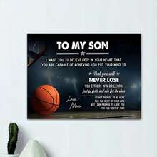 一幅装裱帆布墙画海报，送给儿子，画中描绘了一个篮球和母亲的鼓励寄语，非常适合激励年轻运动员，并歌颂母子之间的深厚情谊，可直接悬挂。 - 彩色 - 查看 9