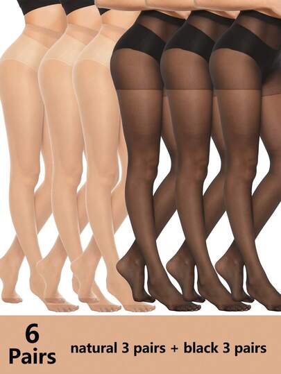 1pc/3pcs/6pcs 20D Sheer Black Opaque Tights, Ultra-Thin Pantyhose High Waist Long Socks Reinforced Toe, Suitable For 40-60kg