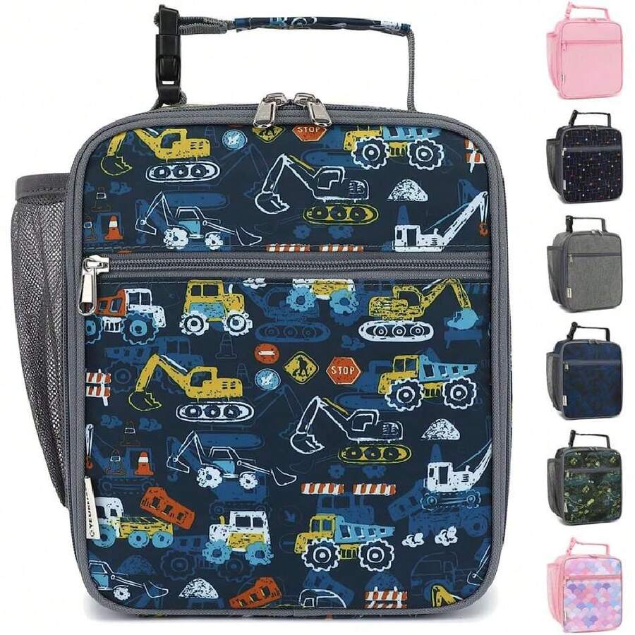 Fiambrera para niños, niñas, hombres y mujeres, con aislamiento, pequeño, suave, para la escuela, trabajo, picnic, viajes, lonchera portátil, reutilizable, camión de construcción,38344072 - Bronce - Ver 1