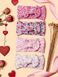 1pc Heart Print Bow Baby Headband, Soft Comfortable Jacquard Nylon Infant Headwear, Valentine's Day Baby Hair Accessory - Multicolor - View 6