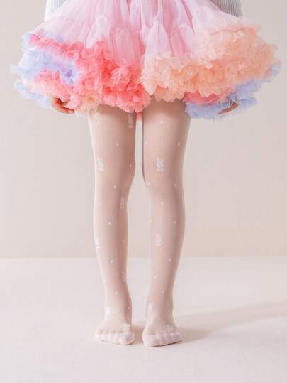 1 par de medias de niña bebé de princesa rosa con conejito lindo, de malla transpirable y cómoda. Medias de red brillante adecuadas para actuaciones, fiestas de cumpleaños, regalos de días festivos, atuendos de San Valentín y uso diario