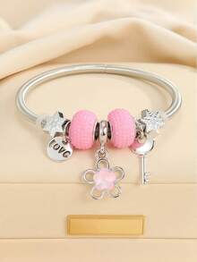 1pc Cute Red Cherry Charm Bracelet, Heart Girl Bracelet, Heart Shaped Key Bracelet, Snowflake Bracelet, Punk Music Festival Bracelet,Valentine's Day Gift - Multicolor - View 3