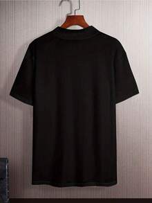 男士宽松薄款半高领短袖T恤，简约时尚，适合夏季穿着 - 黑色 - 查看 8