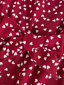 Tween Girls Valentine's Day Fashion Heart Print Frill Trim Sleeveless Jumpsuit + Belt - Burgundy - View 6