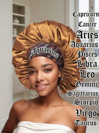 1PC Bonnet Printed 12 Constellations Personalization Hair Caps For Sleeping Satin Wide Brimmed Eastic Cap For Curly And Straight Hair.(Position Of The Print Is Random)