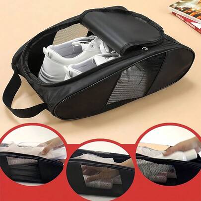 便携式高尔夫球鞋收纳袋，带提手，运动鞋袋，网状侧袋，大容量手提鞋袋，男女通用，适用于高尔夫、足球、篮球、游泳、健身、露营、旅行等户外活动，是高尔夫运动配件、旅行配件和露营装备的理想之选。