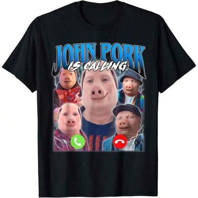 John Pork Is Calling Shirt Funny John Pork Meme Men Women T-Shirt Summer Gift Casual Shirt Men Graphic Cotton Tee Menswear Soft Streetwear Crewneck Top Summer Casual Pure Cotton Men' S T-Shirt Effortless Styling, Showcase Your Unique Style Jasual Summer T-Shirt, Comfortable Outdoor Casual Wear