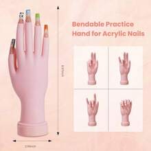 Practice Hand For Acrylic Nail: Fake Hand With Stand Nails Kit Acrylic Set - Professional Nail Mannequin Hand For Beginners Salon - Bộ dụng cụ làm móng acrylic màu hồng - Xem 4