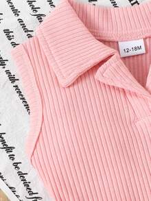 2件套女婴优雅柔软polo领背心+裙裤套装，夏季商务休闲装 - 粉色 - 查看 5