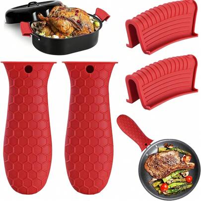 Silicone Pot Holders Set Of 4 Silicone Heat-Resistant Handle Covers, Cast Iron Handle Covers, Silicone Pot Holders, Cast Iron Skillet Pads, Cast Iron Pot Handle Covers, Non-Slip Pot Handle Covers, Suitable For Cast Iron Pots, Clay Pots, Woks, Frying Pans, And Flat Pans.