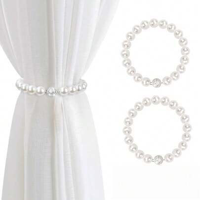 1/2/4pcs Magnetic Curtain TieBacks, Pearl Curtain Tie Backs, Modern Decorative Curtain Holdbacks Holder With Elastic Cord Drapes Clips Buckle For Thin Or Thick Curtains ﻿