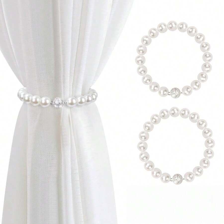 1/2/4pcs Magnetic Curtain TieBacks, Pearl Curtain Tie Backs, Modern Decorative Curtain Holdbacks Holder With Elastic Cord Drapes Clips Buckle For Thin Or Thick Curtains ﻿