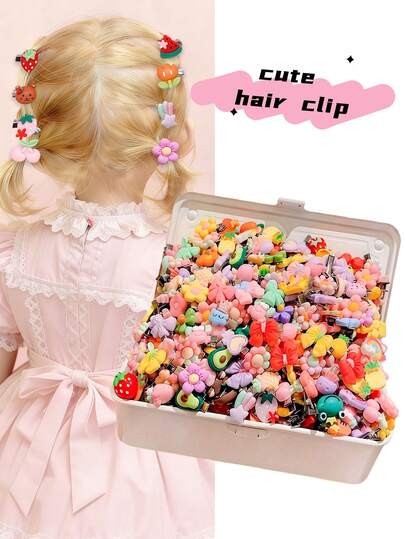 20pcs/Set Multicolor Cartoon Fruit Hair Clips Set, Includes Fruit, Flower, Bow Designs - Suitable For Girls And Girl, Applicable For School, Travel, Photo Shoots And More Occasions