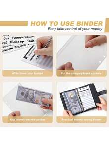 1个A6 PU皮革大理石纹笔记本活页夹预算计划本现金收纳本，带拉链信封口袋和贴纸 - 彩色 - 查看 8