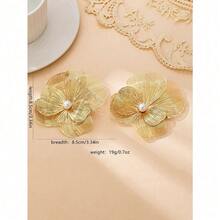 1 Pair Women's Vintage Elegant Metallic Gold Textured Floral Pendant Earrings - Vàng-6 - Xem 7