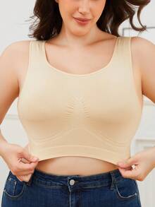 Áo ngực không gọng, không đường may, màu be, dành cho nữ cỡ lớn, chất liệu co giãn, thoáng khí, thoải mái, phù hợp để mặc hàng ngày. - Màu be - Xem 9