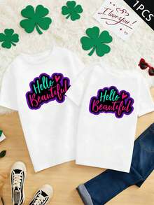 Camiseta "Hola Hermosa Pareja" confeccionada en algodón de primera calidad, cuello redondo, corte relajado, cómoda, diseño gráfico, nuevo lanzamiento - MujerBlanco-1PC - Ver 2