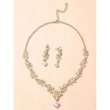 Rhinestone Decor Drop Earrings & Necklace - 黃金 - 查看 4