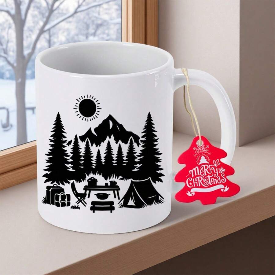 Enamel Ceramic Coffee Mug With Print (Cows,, Chickens) - Heavy-Duty Non-Slip Camping & Tabletop Cup, Hand Wash Only, Tea/Milk/Juice For &, Gift Suitable For Christmas, Birthday, Thanksgiving - Đen- - Xem 1