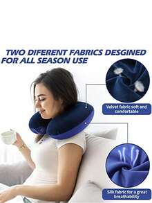 Memory Foam Travel Neck Pillow, Best Soft Adjustable Head & Neck Support Pillow For Airplane, Car, Recliner, Travel Rest Accessories, Sleeping Aid For Holiday, Camping, Office, Airplane - 黑色 - 查看 2