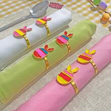10pcs Easter Holiday Napkin Ring Set, Dining Table Decor For Easter Hotel Restaurant, Home Party Atmosphere Decoration - Multicolor - View 8