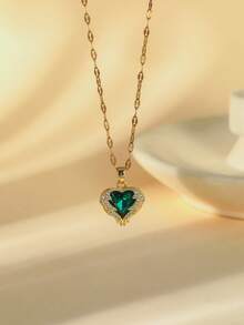 Dây chuyền hình trái tim đang thịnh hành, mặt dây chuyền pha lê nhiều màu sắc độc đáo dành cho nữ, phù hợp để đeo hàng ngày, dự tiệc và đi nghỉ mát. - Trái tim - Xem 8