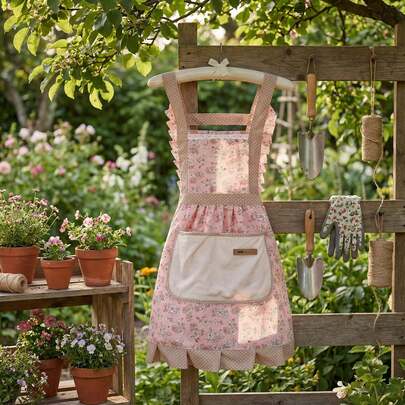 1pc/3pcs Cute Floral Pinafore Apron, Oil & Stain Resistant, Princess Style