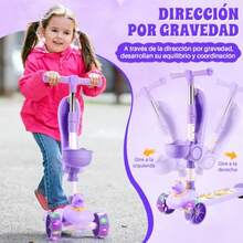 JCH-Nasjac Scooter Plegable para Niños Patinete de Altura 3 Ajustable para Niños 2 a 7 años Patín del Diablo Monopatin 3 Ruedas con Luz LED y Música - Rosa - Ver 5