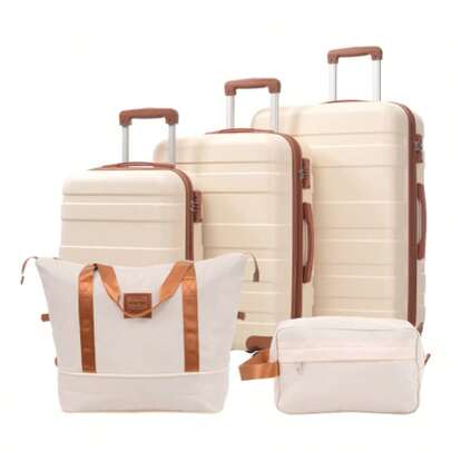 Gepäckset,M-L-XL Set, Hartschalenkoffer, Rollkoffer, Reisekoffer, Handgepäck 4 Rollen, ABS-Material, TSA Zollschloss, Mit Kulturbeutel, Beige