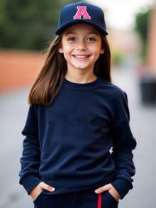 1顶儿童26字母棒球帽 时尚男女童遮阳帽 防紫外线 可调节 儿童遮阳帽 休闲帽 适合女孩返校日常佩戴 - 藏蓝色 - 查看 3