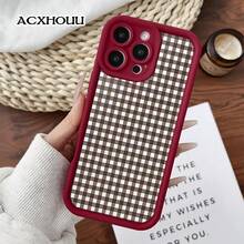 Designed For IPhone 17 16 E Pro Max 15 Plus 14 13 12 11 XS XR Brown Gingham Pattern Rugged Durable Drop-Proof Shockproof Anti-Scratch Case ,Suitable For IPhone17 Air - Coffee Brown - View 4