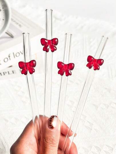 1/5/8pcs Reusable Red Butterfly Decoration Glass Straws, Unbreakable Bendable Transparent Glass Drinking Straws, Suitable For Kitchen Accessories, Water Cups, Cold Drinks, Milk Tea, Coffee, Juice, Smoothies, Kitchen, Restaurant, Cocktail Party, Back To School, Gifts For Girlfriend/Boyfriend, Parents, Friends, New Year, Valentine's Day