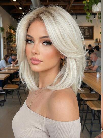 This Short White Bobbed Wig Is Made Of Heat-Resistant Material, Paired With A Rose Net Cap, Elegant And Fashionable, Suitable For Daily Wear, Family Gatherings, Daily Outings, Ramadan, Christmas, Valentine's Day, Mother's Day And Other Occasions, Making It A Top Choice For Girls' Holiday Gifts.