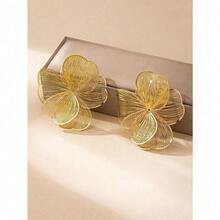 1 Pair Women's Vintage Elegant Metallic Gold Textured Floral Pendant Earrings - 黃金-1 - 查看 3