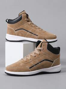 女士休闲厚底平底鞋，经典时尚女士系带滑板鞋，个性化女士休闲街头运动鞋 - 卡其色 - 查看 5